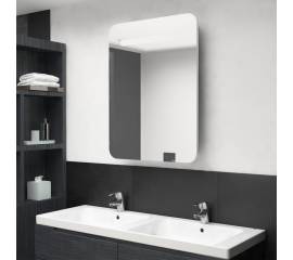 Dulap de baie cu oglindă și led, alb și stejar, 60x11x80 cm