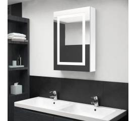 Dulap de baie cu oglindă și led, alb strălucitor, 50x13x70 cm