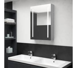 Dulap de baie cu oglindă și led, gri beton, 50x13x70 cm