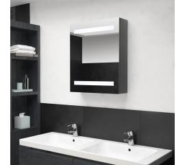 Dulap de baie cu oglindă și led, gri strălucitor, 50x14x60 cm