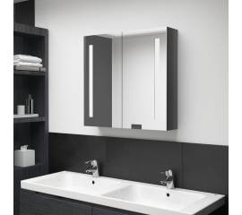 Dulap de baie cu oglindă și led, gri strălucitor, 62x14x60 cm