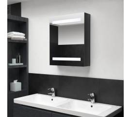 Dulap de baie cu oglindă și led, negru strălucitor, 50x14x60 cm