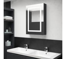 Dulap de baie cu oglindă și led negru strălucitor, 50x13x70 cm