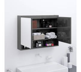 Dulap de baie cu oglindă, gri strălucitor, 80x15x60 cm, mdf