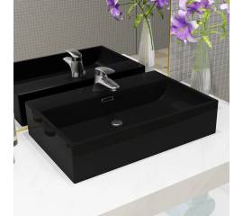 Chiuvetă baie, orificiu robinet, ceramică 76x42,5x14,5 cm negru