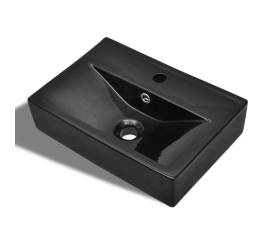 Chiuvetă baie loc robinet/preaplin negru ceramic dreptunghiular