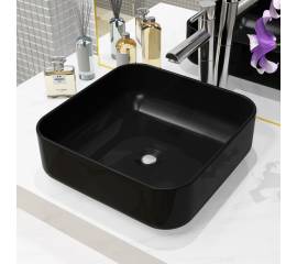 Chiuvetă de baie din ceramică, pătrată, negru, 38x38x13,5 cm