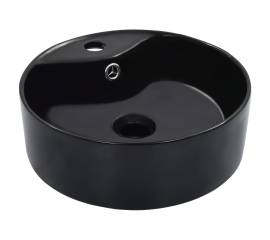 Chiuvetă cu preaplin, negru, 36x13 cm, ceramică