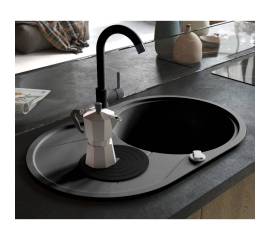 Chiuvetă de bucătărie din granit cu o cuvă, negru, oval