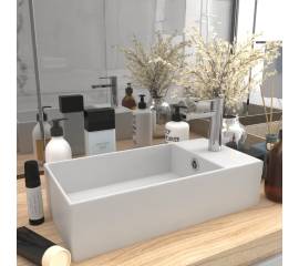 Chiuvetă de baie cu preaplin, alb mat, ceramică