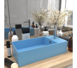 Chiuvetă de baie cu preaplin, albastru deschis, ceramică