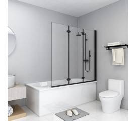 Cabină de duș pliabilă, 3 panouri, negru, 130 x 138 cm, esg