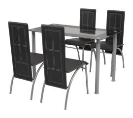 Set masă și scaune din lemn de pin cinci piese negru
