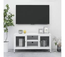 Dulap tv, alb, 105x35x52 cm, oțel și sticlă