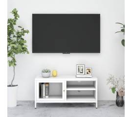 Dulap tv, alb, 90x30x44 cm, oțel și sticlă