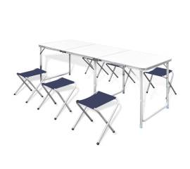 Set masă de camping pliabilă cu 6 scaune, reglabil, 180x60 cm