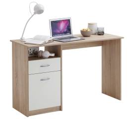 Fmd birou cu 1 sertar, stejar și alb, 123 x 50 x 76,5 cm