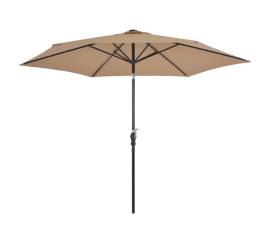 Umbrelă de soare exterior, led-uri și stâlp oțel, taupe, 300 cm