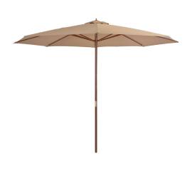 Umbrelă de soare de exterior, stâlp din lemn, gri taupe, 350 cm