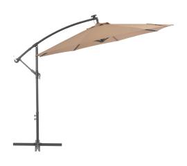 Umbrelă suspendată cu led și stâlp de oțel, gri taupe, 300 cm