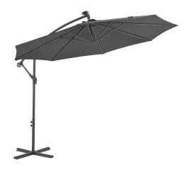 Umbrelă suspendată cu led și stâlp din oțel, antracit, 300 cm