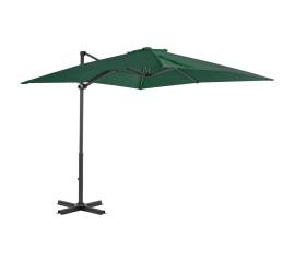 Umbrelă suspendată cu stâlp din aluminiu, verde, 250x250 cm