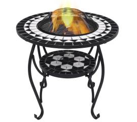 Masă cu vatră de foc, mozaic, negru și alb, 68 cm, ceramică