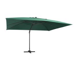 Umbrelă suspendată cu led și stâlp aluminiu verde 400x300 cm