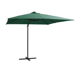 Umbrelă suspendată cu led și stâlp din oțel, verde, 250x250 cm