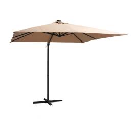 Umbrelă suspendată cu led, stâlp oțel, gri taupe, 250x250 cm