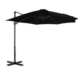 Umbrelă suspendată cu stâlp din aluminiu, negru, 300 cm
