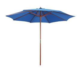 Umbrelă de soare cu stâlp din lemn, albastru, 300 x 258 cm