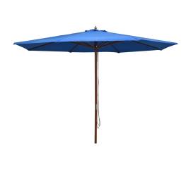 Umbrelă de soare de exterior, stâlp din lemn, albastru, 350 cm