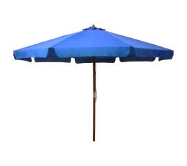 Umbrelă de soare de exterior, stâlp lemn, azuriu, 330 cm