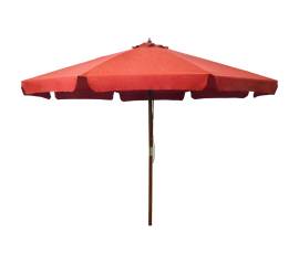 Umbrelă de soare de exterior, stâlp lemn, cărămiziu, 330 cm