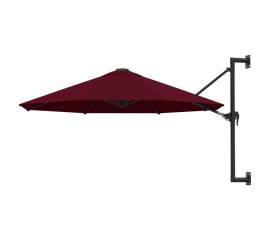 Umbrelă de soare de perete, stâlp metalic, roșu vișiniu, 300cm