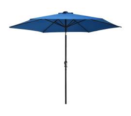 Umbrelă de soare exterior, led-uri și stâlp oțel, azur, 300 cm