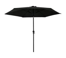 Umbrelă de soare exterior, led-uri și stâlp oțel, negru, 300 cm