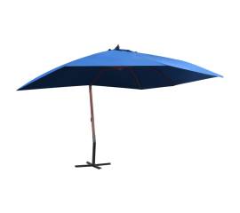 Umbrelă de soare suspendată, stâlp lemn, albastru, 400 x 300 cm
