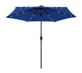 Umbrelă de soare, led-uri și stâlp aluminiu, azur, 270 cm
