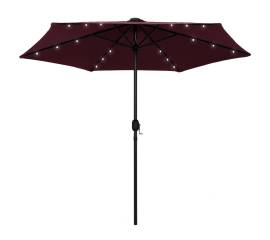 Umbrelă de soare, led-uri și stâlp aluminiu, bordo, 270 cm