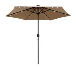 Umbrelă de soare cu led și stâlp aluminiu, gri taupe, 270 cm
