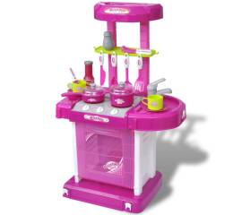 Bucătărie de jucărie pentru copii cu lumini și efecte sonore, roz