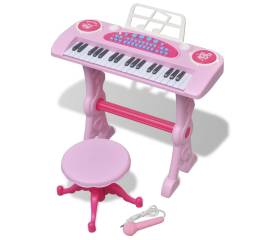 Orgă pentru copii cu scaun/microfon, 37 clape, roz