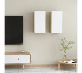 Comode tv, 2 buc., alb și stejar sonoma, 30,5x30x60 cm, pal