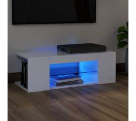 Comodă tv cu lumini led, alb extralucios, 90x39x30 cm