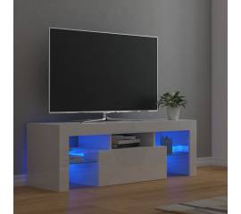 Comodă tv cu lumini led, alb extralucios, 120x35x40 cm