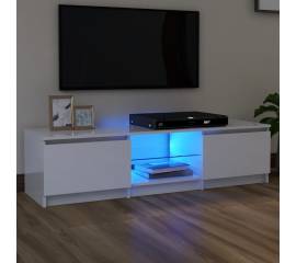 Comodă tv cu lumini led, alb extralucios, 140x40x35,5 cm