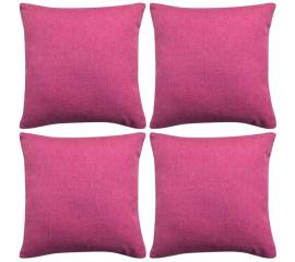 Huse de pernă cu aspect de pânză, 80 x 80 cm, roz, 4 buc.