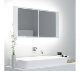 Dulap de baie cu oglindă și led, alb extralucios, 90x12x45 cm